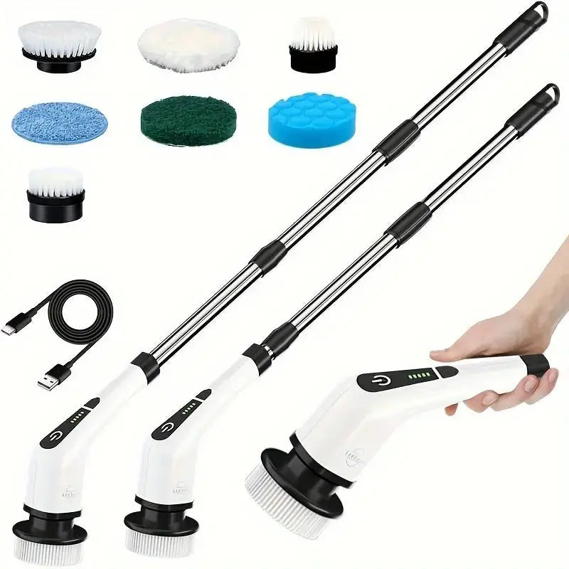 Electric Spin Scrubber with 7 Brush Heads - Cordless Floor Cleaner with Adjustable Handle, USB Rechargeable Gomuto