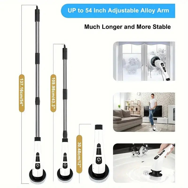 Electric Spin Scrubber with 7 Brush Heads - Cordless Floor Cleaner with Adjustable Handle, USB Rechargeable Gomuto