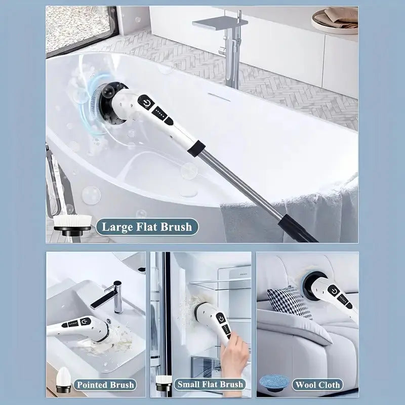 Electric Spin Scrubber with 7 Brush Heads - Cordless Floor Cleaner with Adjustable Handle, USB Rechargeable Gomuto