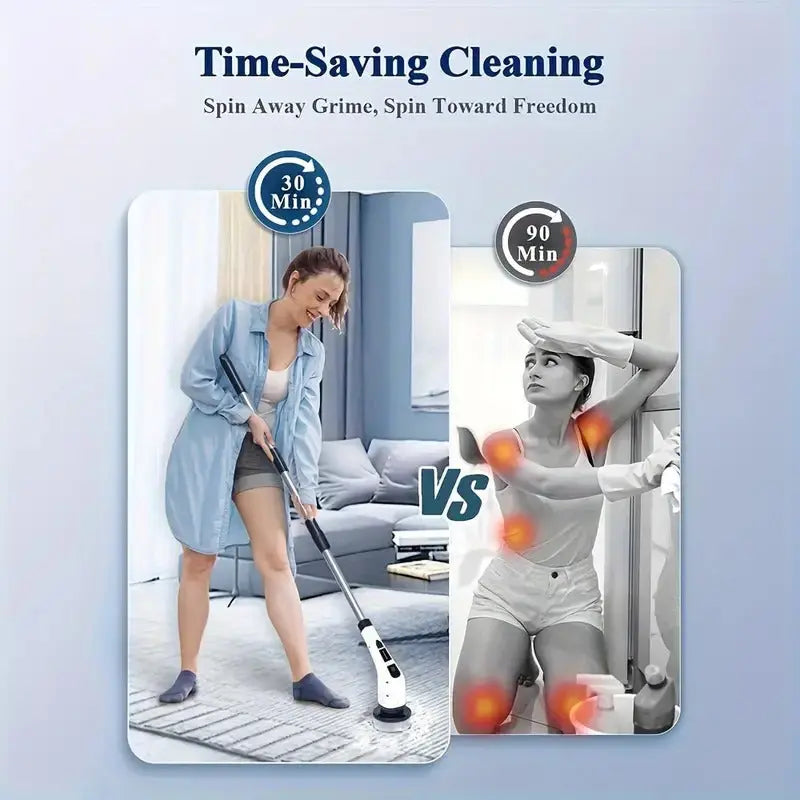 Electric Spin Scrubber with 7 Brush Heads - Cordless Floor Cleaner with Adjustable Handle, USB Rechargeable Gomuto