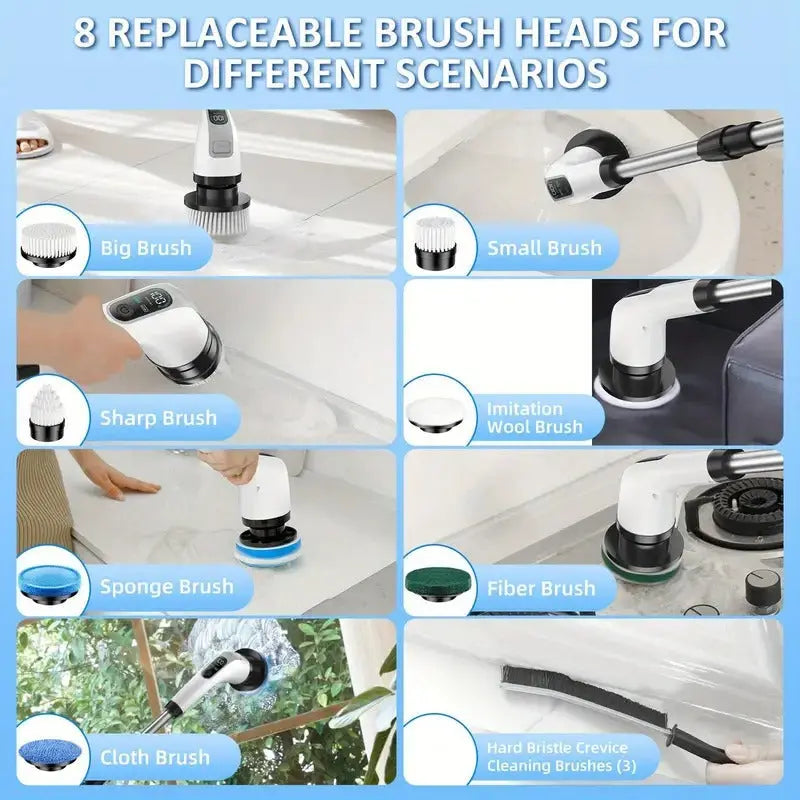 Electric Spin Scrubber with 7 Brush Heads - Cordless Floor Cleaner with Adjustable Handle, USB Rechargeable Gomuto