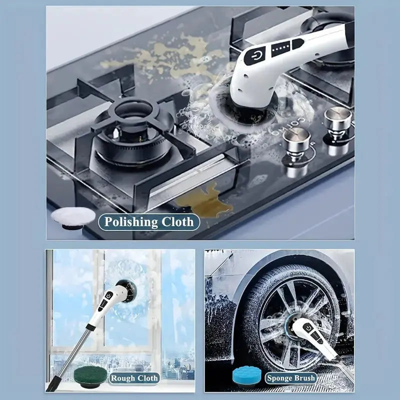 Electric Spin Scrubber with 7 Brush Heads - Cordless Floor Cleaner with Adjustable Handle, USB Rechargeable Gomuto