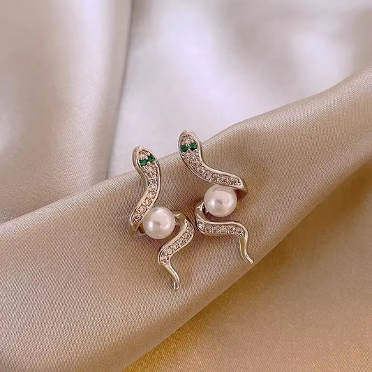 Exquisite Full Rhinestone Zircon Simulated Snakes Bead Stud Earrings For Women gomuto.com
