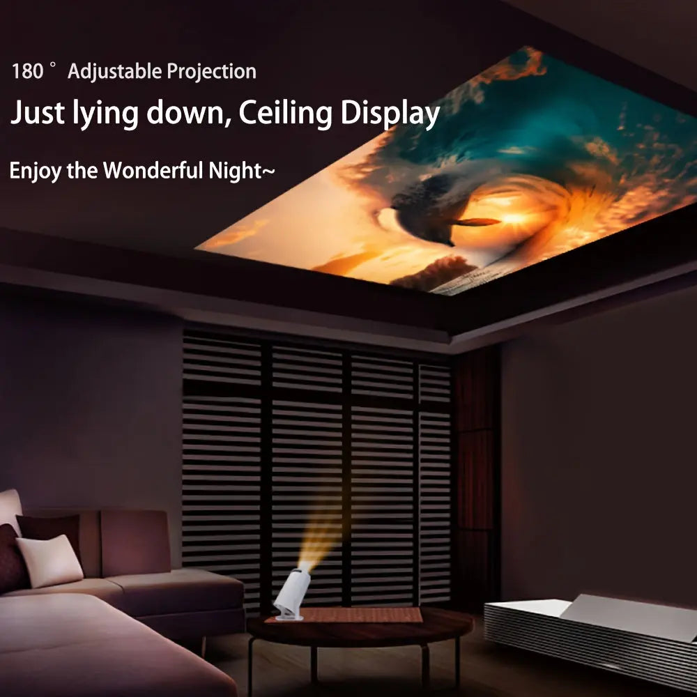 HY300 Mini 4K Projector Portable 180° Rotatable Projection Android 11.0 Dual Band WiFi Video Beammer For Outdoor Cinema - Gomuto