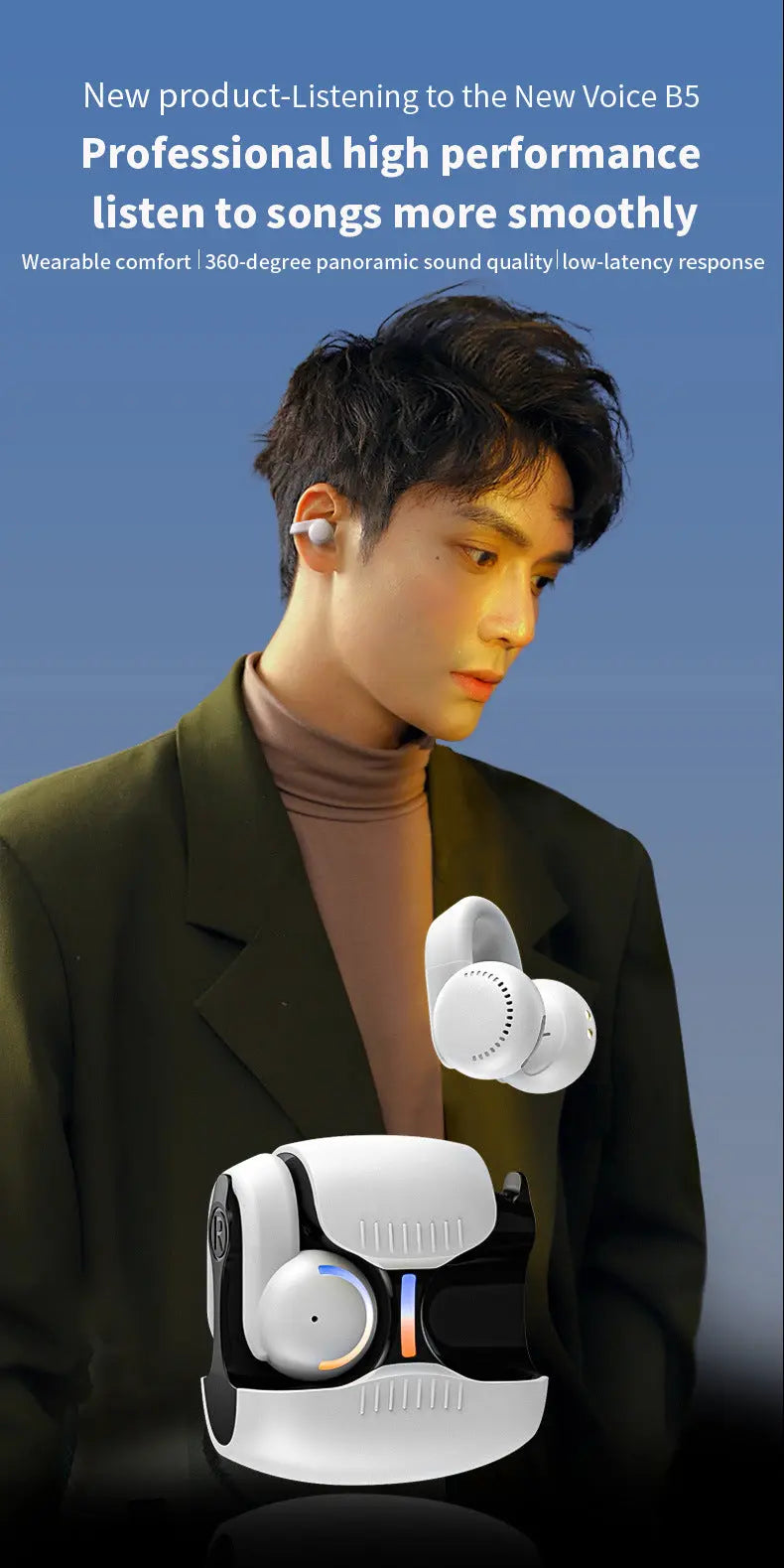 Original OWS Clip-On Wireless Earphones - Low Latency, ENC Noise-Canceling Bluetooth Headset for Gaming Gomuto