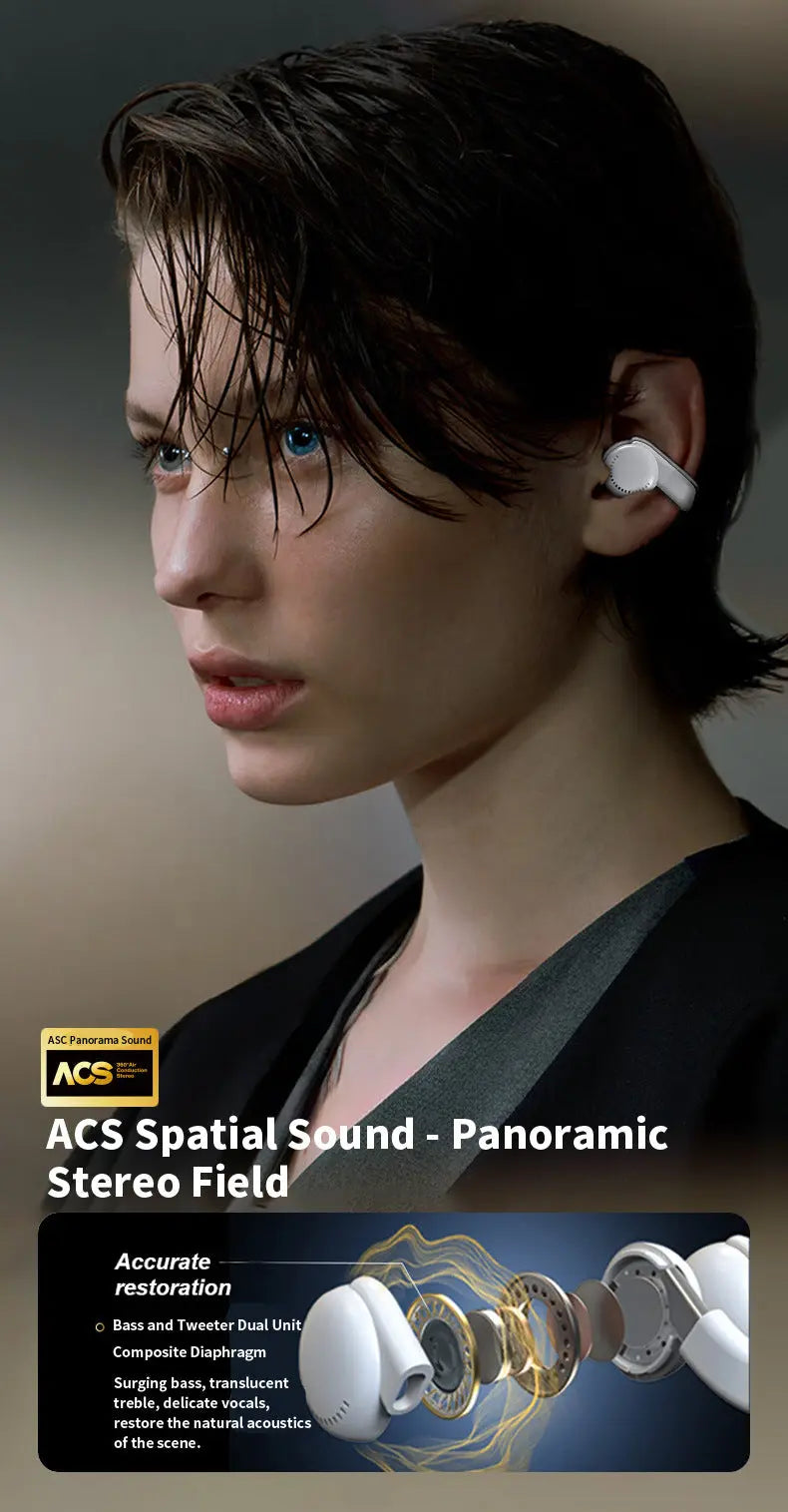 Original OWS Clip-On Wireless Earphones - Low Latency, ENC Noise-Canceling Bluetooth Headset for Gaming Gomuto