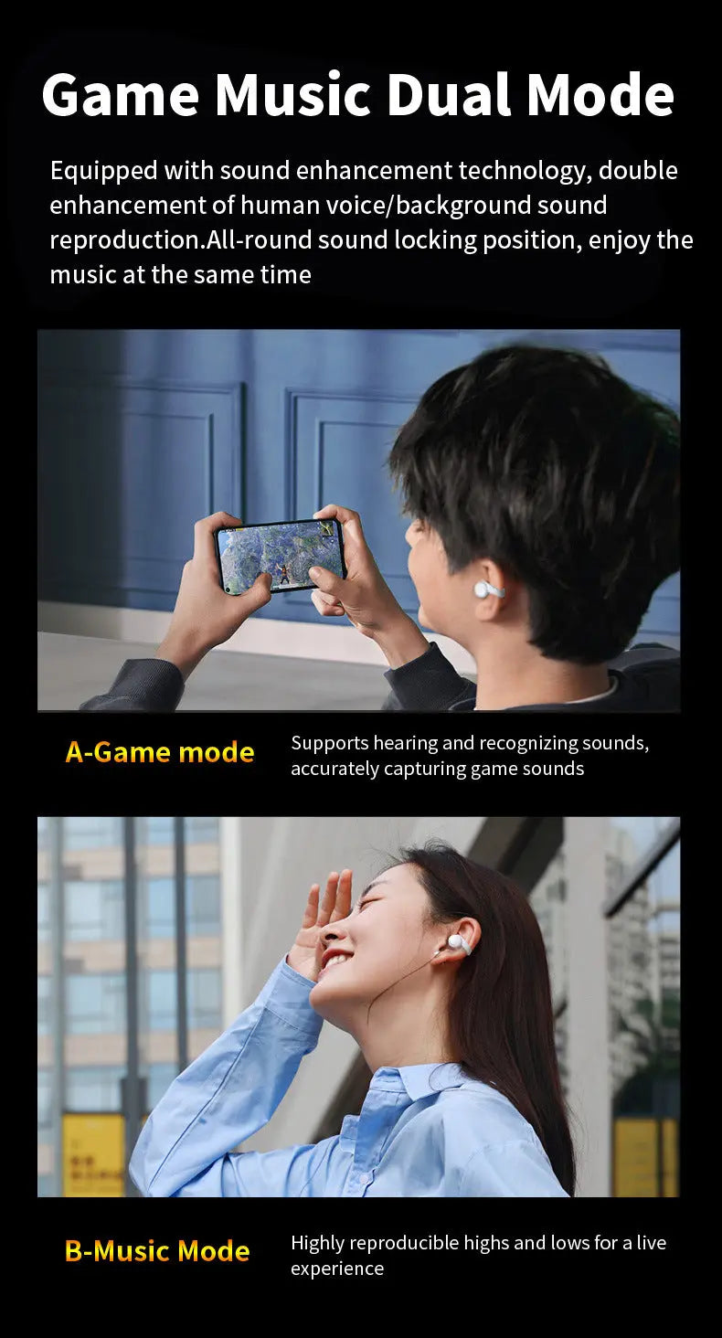 Original OWS Clip-On Wireless Earphones - Low Latency, ENC Noise-Canceling Bluetooth Headset for Gaming Gomuto