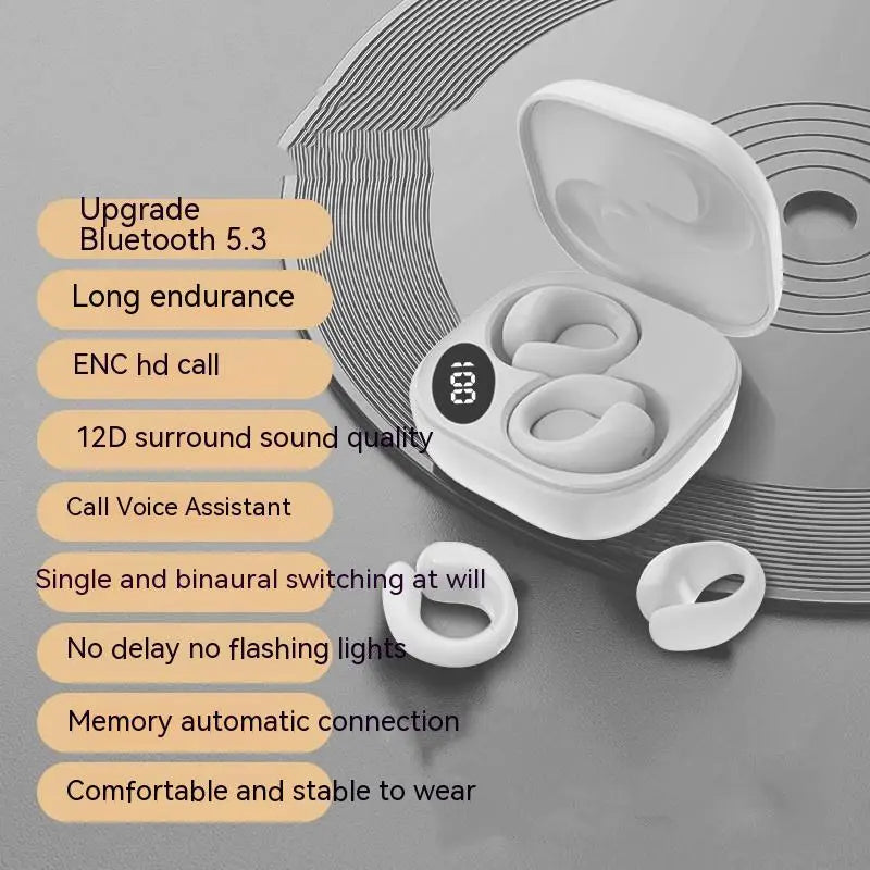 Private LED Digital Display Earclip Bluetooth Earphones - Long Battery Life, Waterproof, Stereo Sound Gomuto