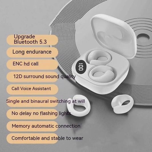 Private LED Digital Display Earclip Bluetooth Earphones - Long Battery Life, Waterproof, Stereo Sound Gomuto