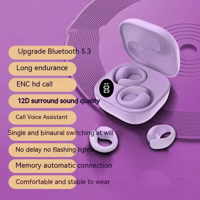 Private LED Digital Display Earclip Bluetooth Earphones - Long Battery Life, Waterproof, Stereo Sound Gomuto