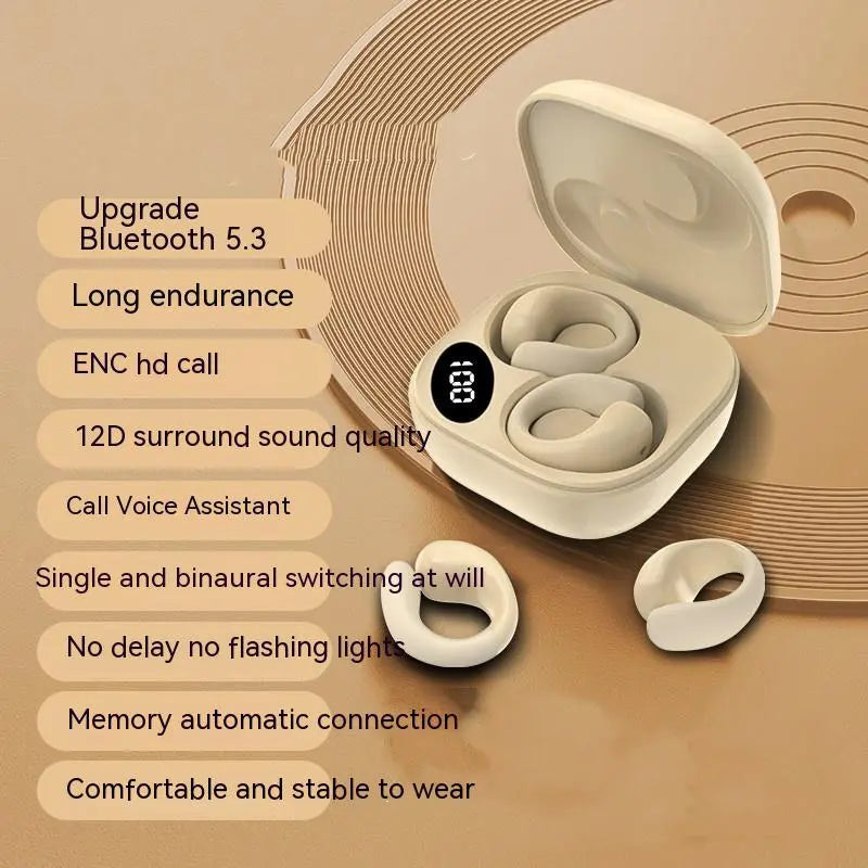Private LED Digital Display Earclip Bluetooth Earphones - Long Battery Life, Waterproof, Stereo Sound Gomuto