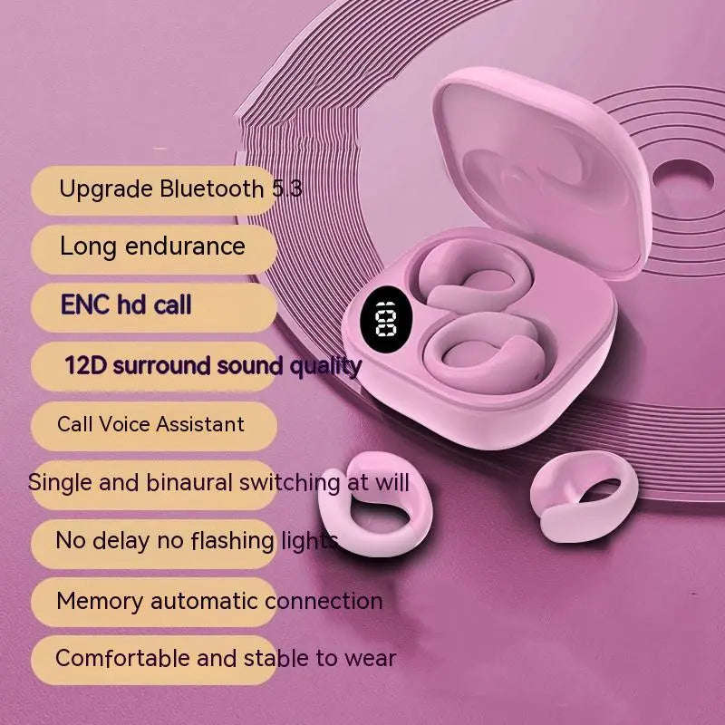 Private LED Digital Display Earclip Bluetooth Earphones - Long Battery Life, Waterproof, Stereo Sound Gomuto