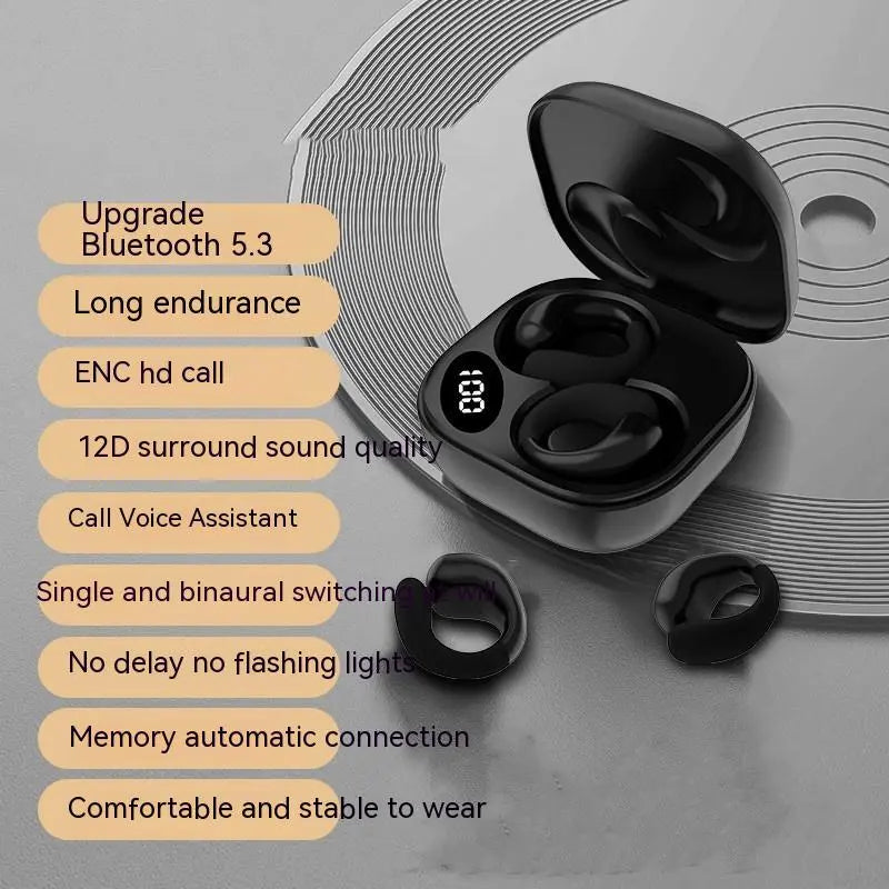 Private LED Digital Display Earclip Bluetooth Earphones - Long Battery Life, Waterproof, Stereo Sound Gomuto