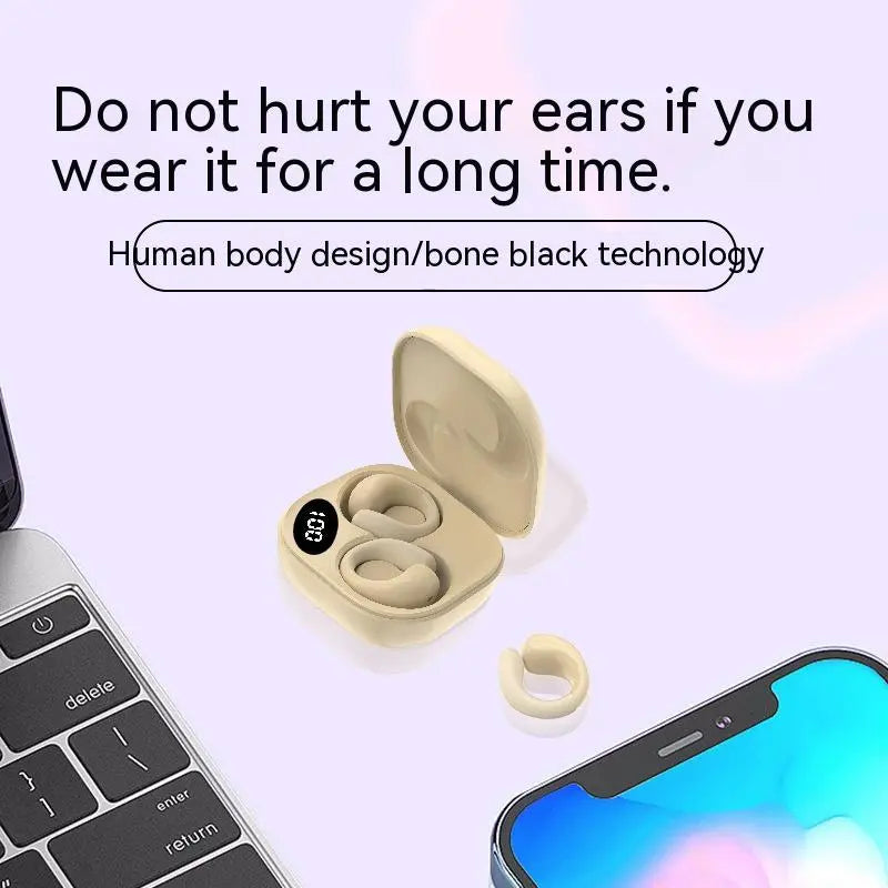 Private LED Digital Display Earclip Bluetooth Earphones - Long Battery Life, Waterproof, Stereo Sound Gomuto