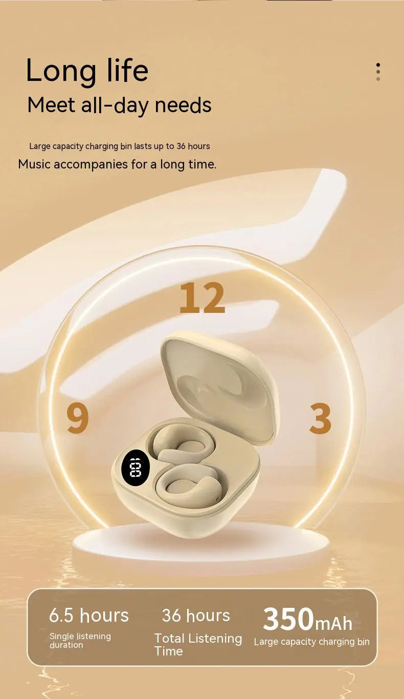 Private LED Digital Display Earclip Bluetooth Earphones - Long Battery Life, Waterproof, Stereo Sound Gomuto