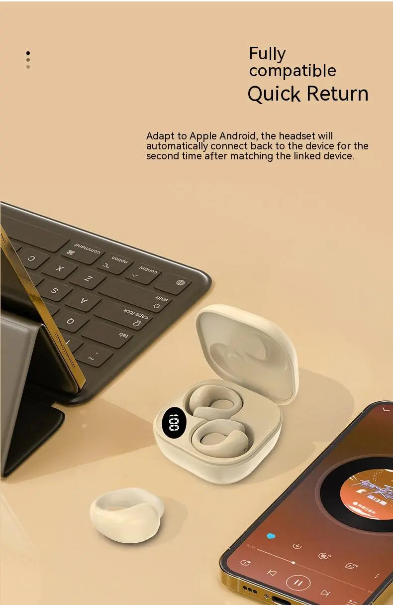 Private LED Digital Display Earclip Bluetooth Earphones - Long Battery Life, Waterproof, Stereo Sound Gomuto