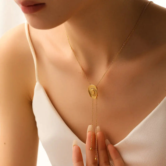 Pull Sweater Chain Titanium Steel Hat Steel Ball Tassel Pull Necklace Ornament gomuto.com