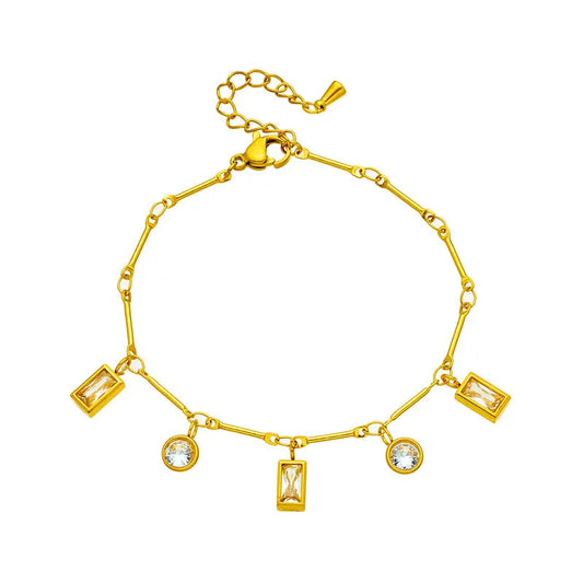 Round Square Rhinestone-encrusted Chain Ornament Bracelet gomuto.com