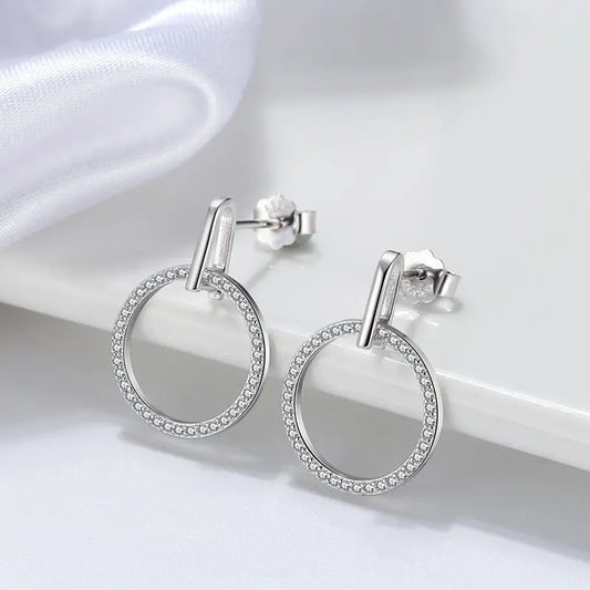 S925 Sterling Silver Diamond Stud Earrings Hollow Circle gomuto.com