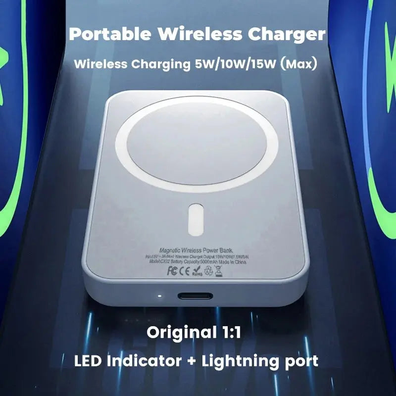 Ultra-Thin Magnetic Wireless Power Bank - 5000mAh, USB-C PD 20W Fast Charging, External Battery for iPhone Gomuto
