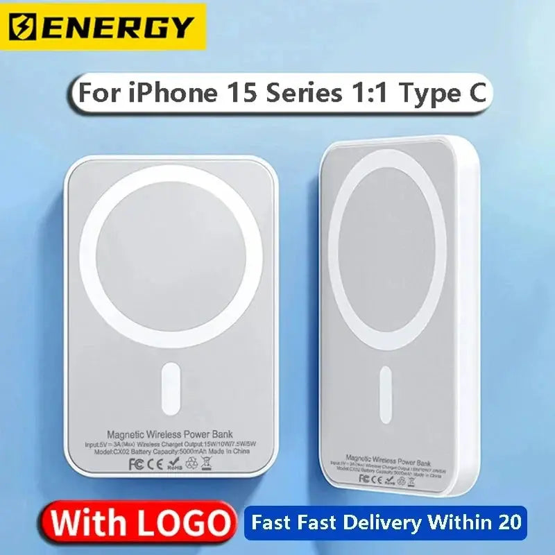 Ultra-Thin Magnetic Wireless Power Bank - 5000mAh, USB-C PD 20W Fast Charging, External Battery for iPhone Gomuto