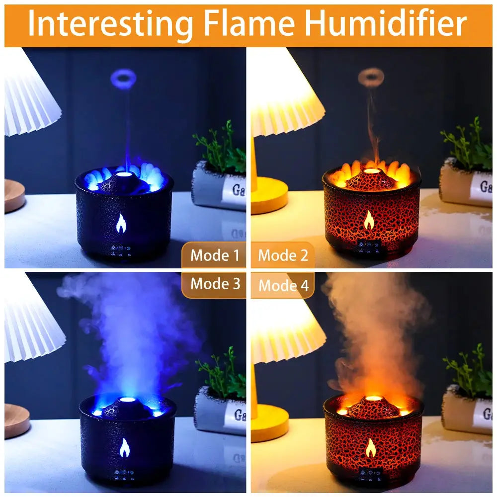 Volcanic Flame Aroma Diffuser and Humidifier - 180ml, Remote Control, Essential Oils Compatible, Perfect for Bedroom and Home Gomuto