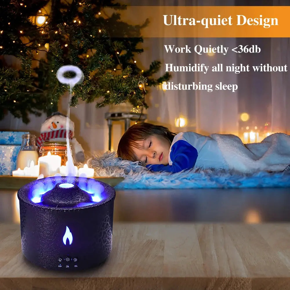 Volcanic Flame Aroma Diffuser and Humidifier - 180ml, Remote Control, Essential Oils Compatible, Perfect for Bedroom and Home Gomuto