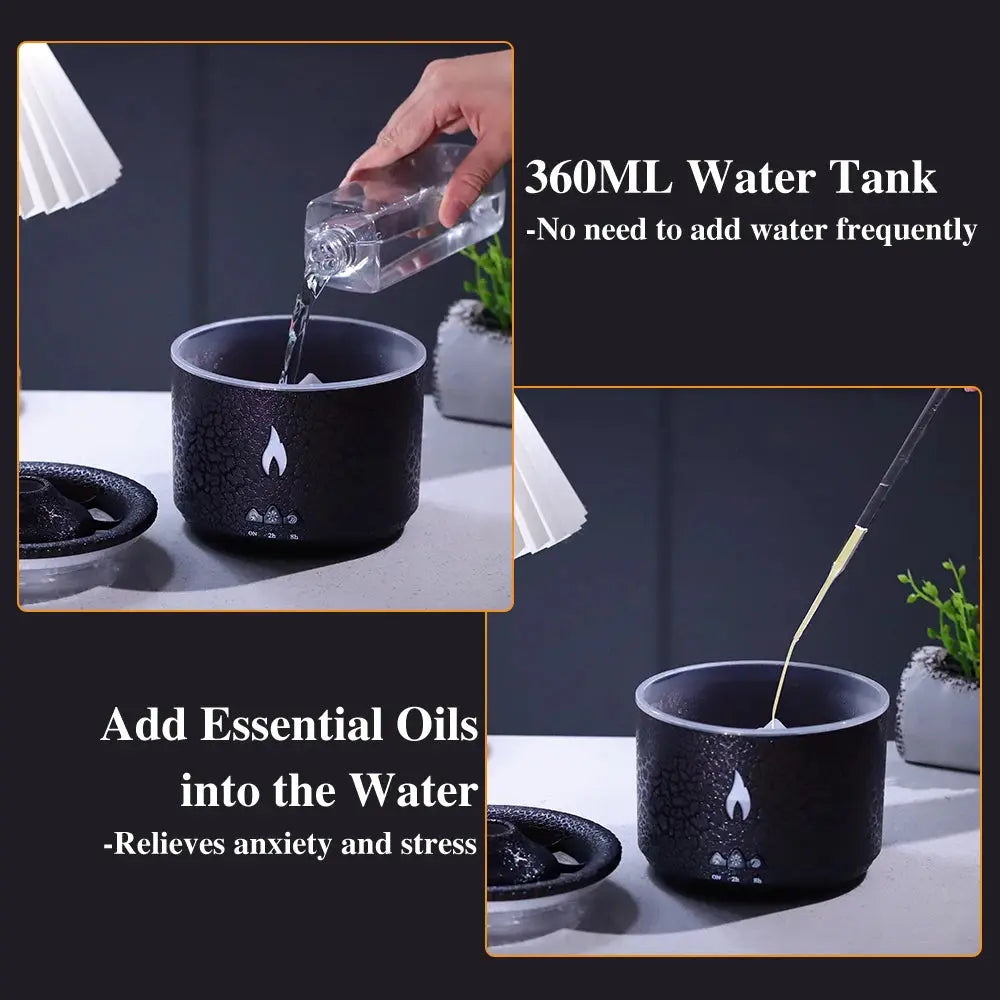 Volcanic Flame Aroma Diffuser and Humidifier - 180ml, Remote Control, Essential Oils Compatible, Perfect for Bedroom and Home Gomuto