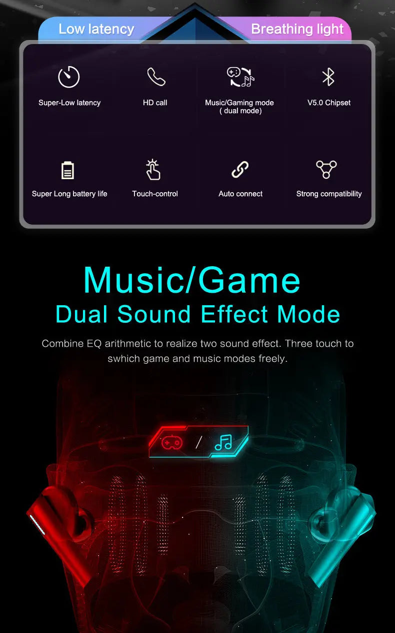 Wireless Gaming Bluetooth Headset - Low Latency, Luminous Design, NFC, Voice Control Gomuto