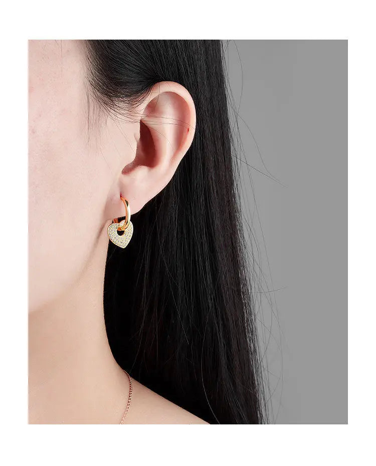 18K Gold Copper Micro-inlaid Earrings European And American Famous Diamond Heart Earrings gomuto.com