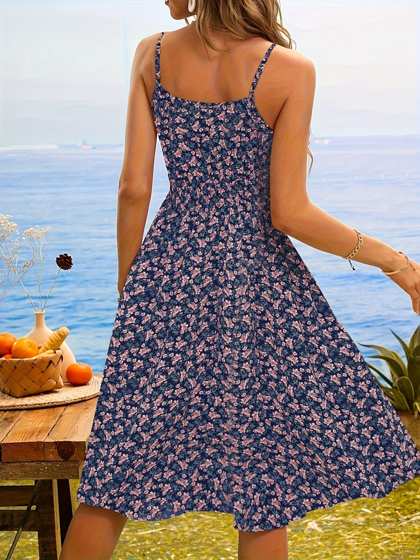 Floral Print Cami Dress - Vacation Style Sleeveless A-Line Dress for Spring & Summer, Women's Clothing