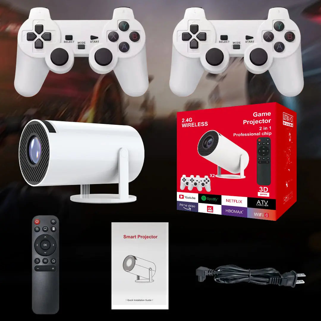 3D Game Projector 2-in-1 F300 Controller Gamepad - Android 11, 5G Wi-Fi, Playstore Access, 4K Portable Mini Home Cinema & Outdoor Projector Gomuto