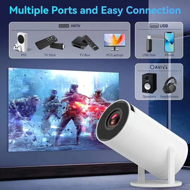 3D Game Projector 2-in-1 F300 Controller Gamepad - Android 11, 5G Wi-Fi, Playstore Access, 4K Portable Mini Home Cinema & Outdoor Projector Gomuto