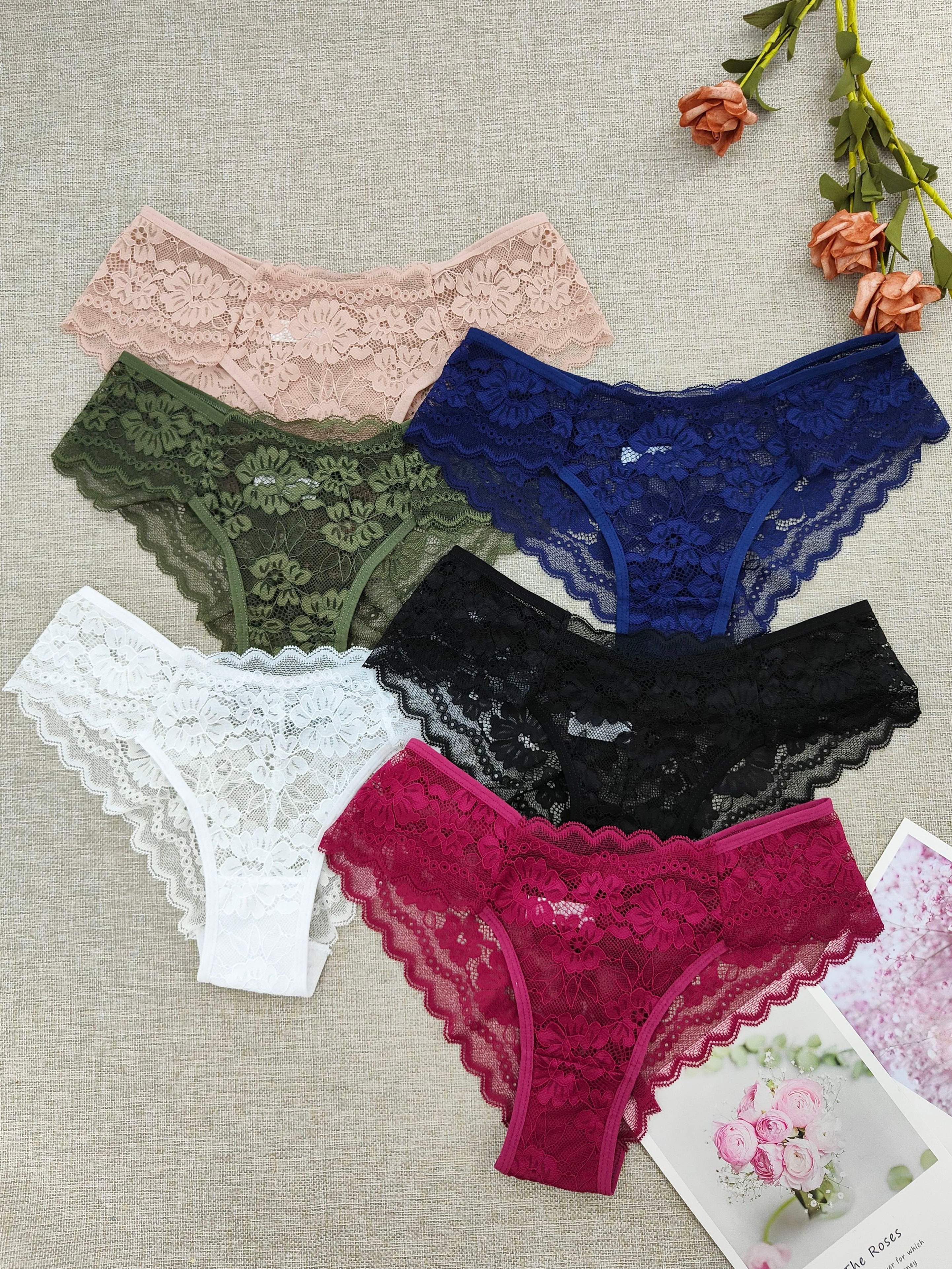 6pcs Floral Lace Briefs - Comfy & Breathable Scallop Trim Panties for Women's Lingerie & Underwear