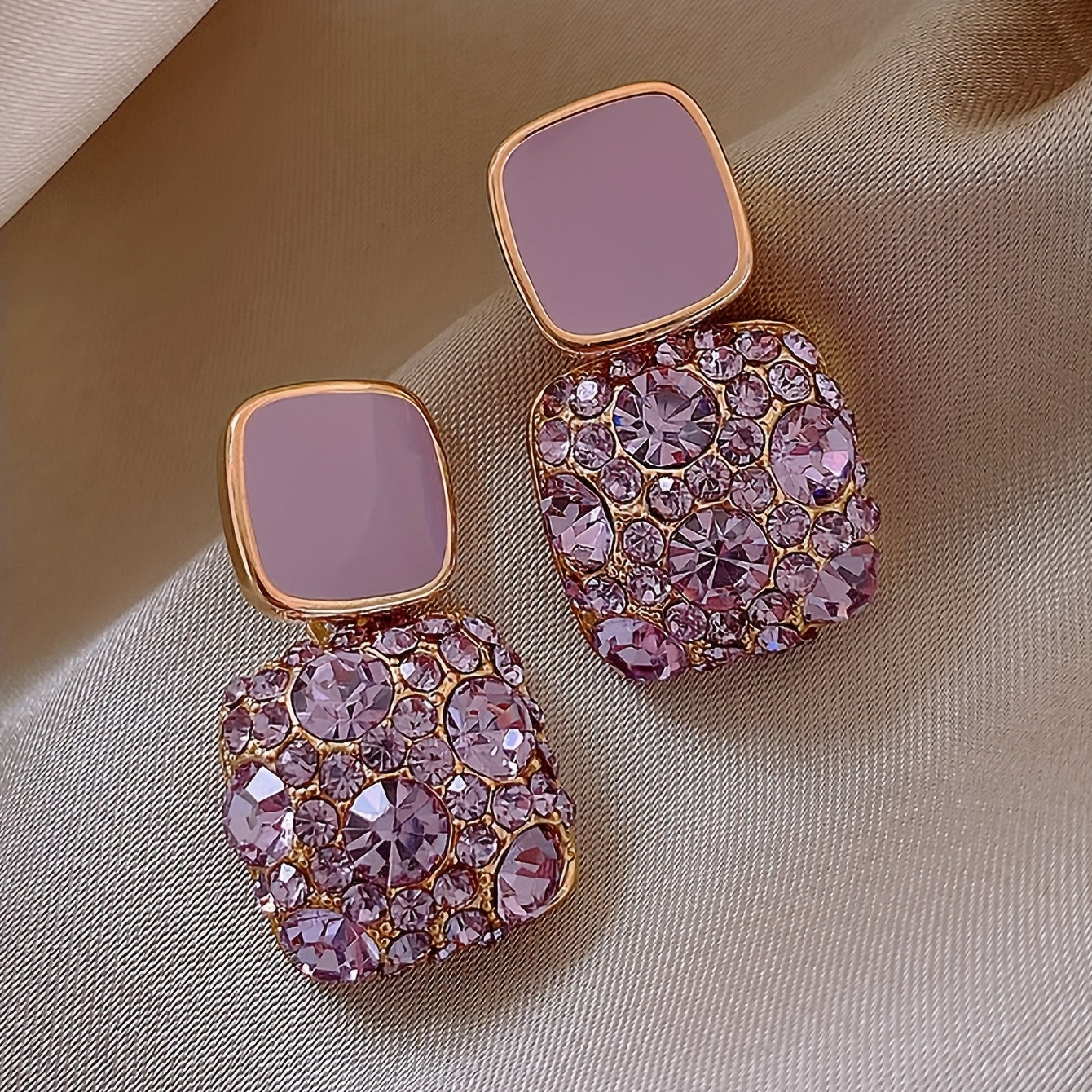 Luxurious Square Rhinestone Dangle Earrings - Shiny Alloy Jewelry for Banquets and Parties