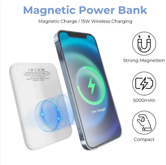 Ultra-Thin Magnetic Wireless Power Bank - 5000mAh, USB-C PD 20W Fast Charging, External Battery for iPhone Gomuto