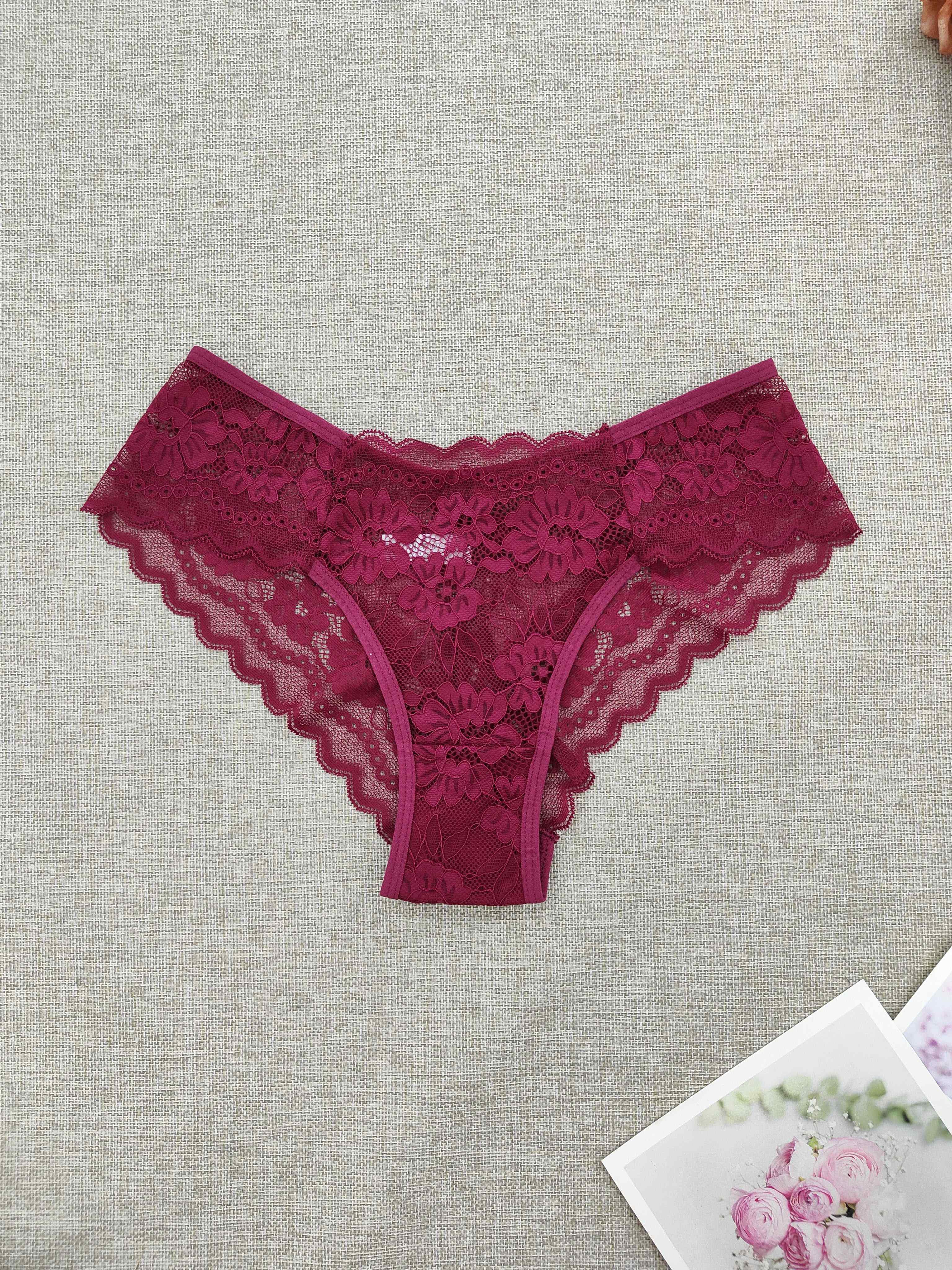 6pcs Floral Lace Briefs - Comfy & Breathable Scallop Trim Panties for Women's Lingerie & Underwear