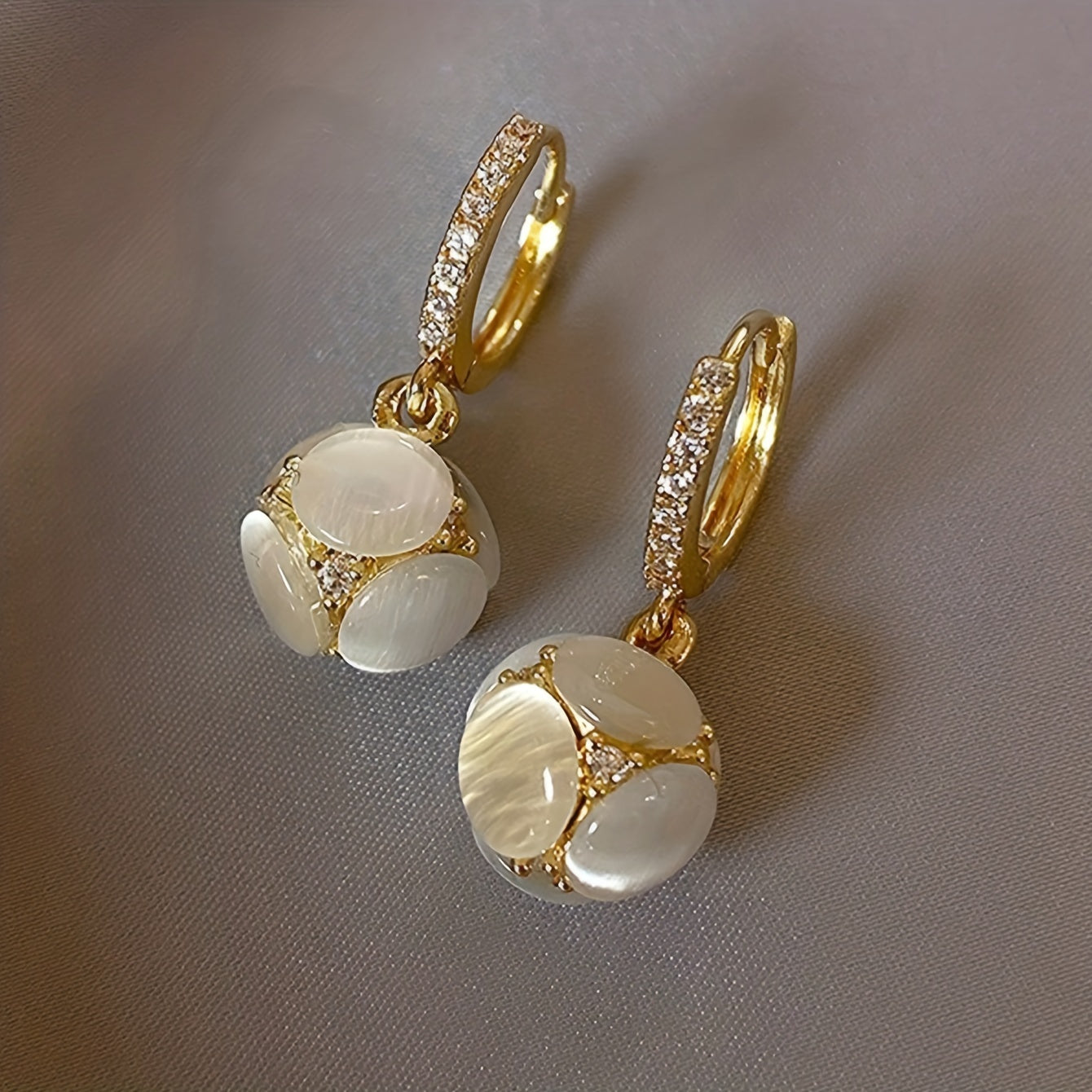 Exquisite Moonstone Ball Dangle Earrings - Elegant Copper Jewelry, Perfect for Stylish Outfits and Luxury Gifting