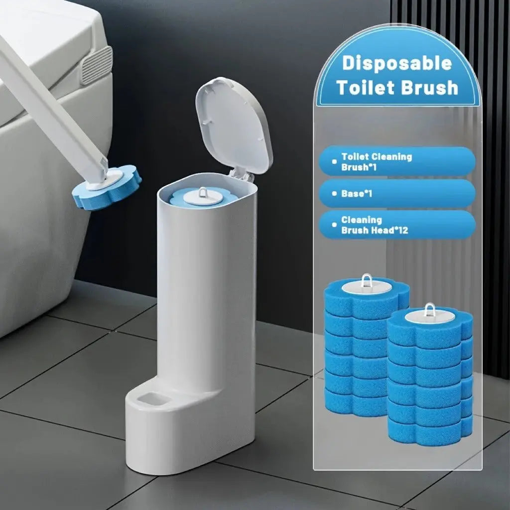 Disposable Toilet Brush Set with Holder – Includes 12 Flushable Cleaning Heads gomuto.com