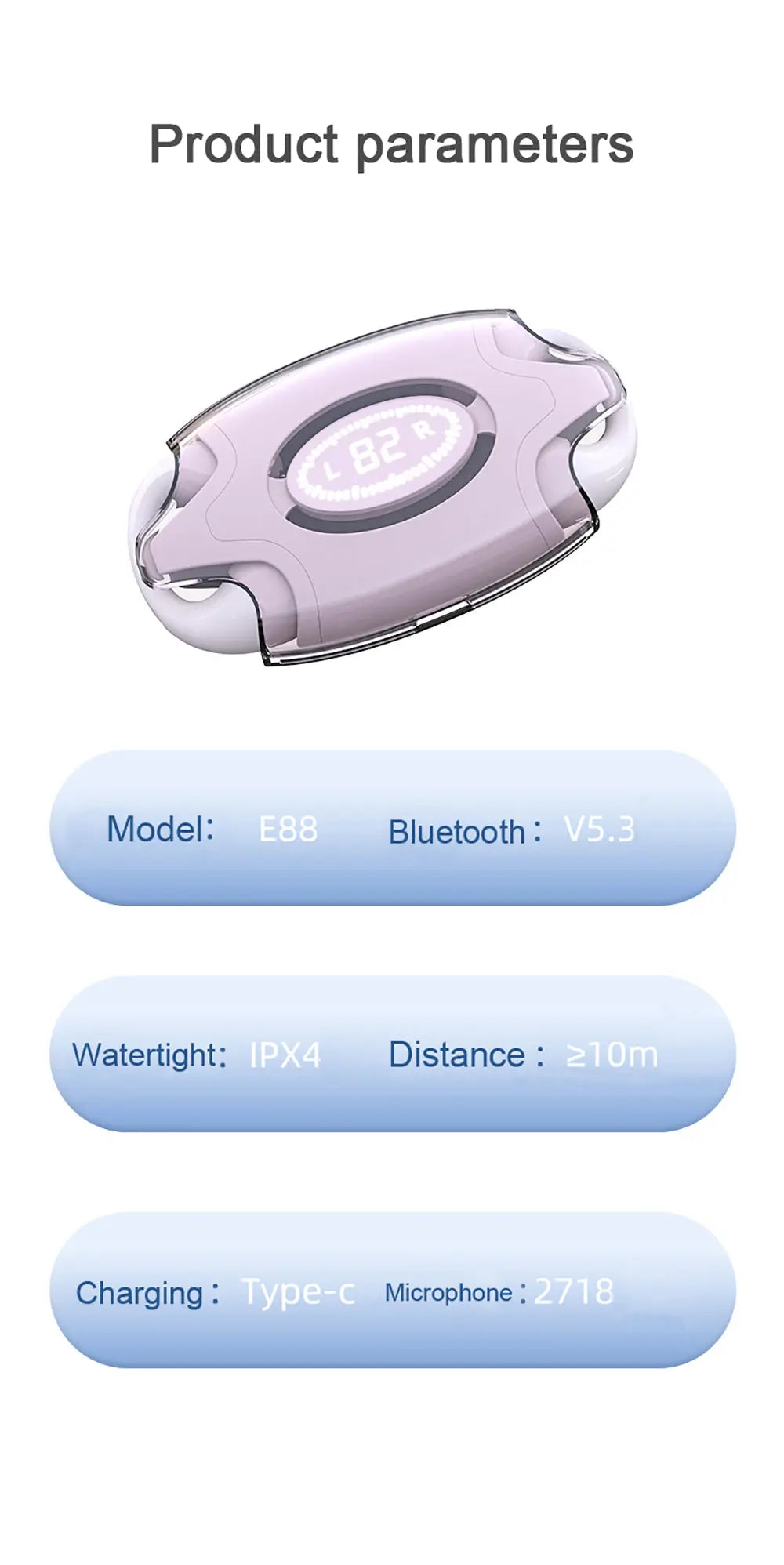 E88 Waterproof Wireless Bluetooth Headphones - Mini TWS Earbuds with Mic, Digital Display, Noise Reduction Gomuto
