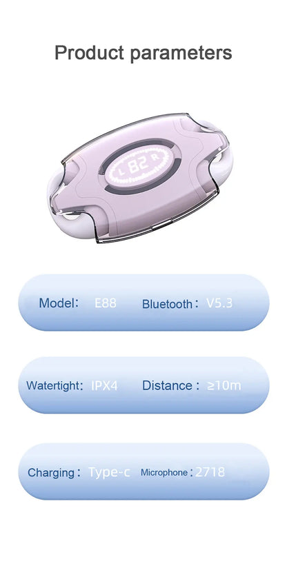 E88 Waterproof Wireless Bluetooth Headphones - Mini TWS Earbuds with Mic, Digital Display, Noise Reduction Gomuto