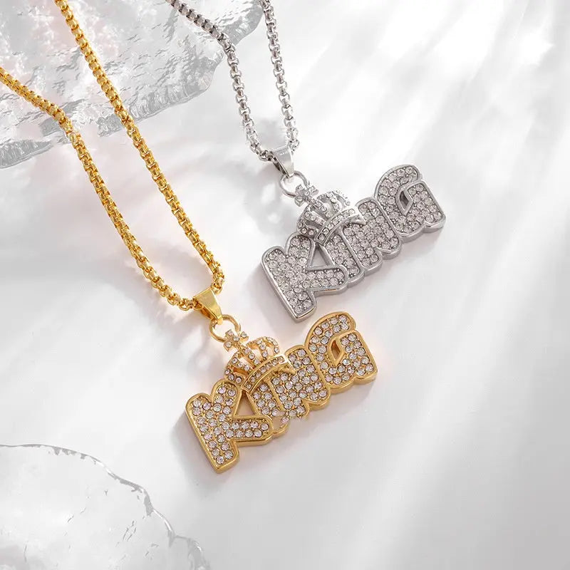 Gold Plated Crown KING Letter Hanging Necklace gomuto.com