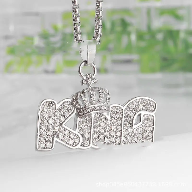 Gold Plated Crown KING Letter Hanging Necklace gomuto.com