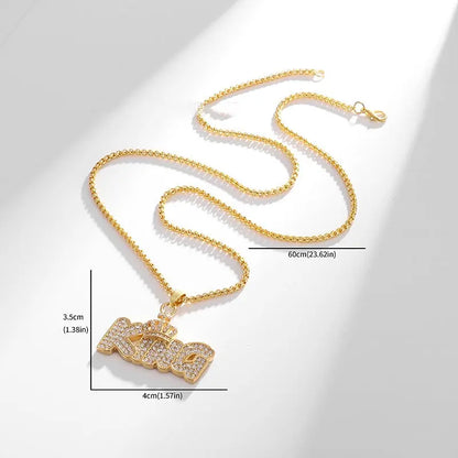 Gold Plated Crown KING Letter Hanging Necklace gomuto.com
