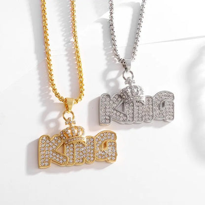 Gold Plated Crown KING Letter Hanging Necklace gomuto.com