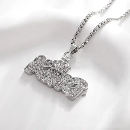 Gold Plated Crown KING Letter Hanging Necklace gomuto.com