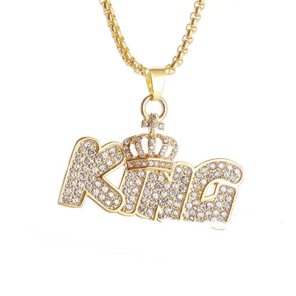 Gold Plated Crown KING Letter Hanging Necklace gomuto.com