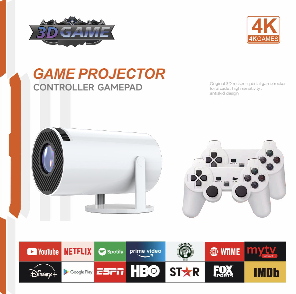 3D Game Projector 2-in-1 F300 Controller Gamepad - Android 11, 5G Wi-Fi, Playstore Access, 4K Portable Mini Home Cinema & Outdoor Projector