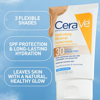 Hydrating Tinted Mineral Sunscreen SPF 30 – Sheer Medium Tint Daily Face Protection | 50ml gomuto.com