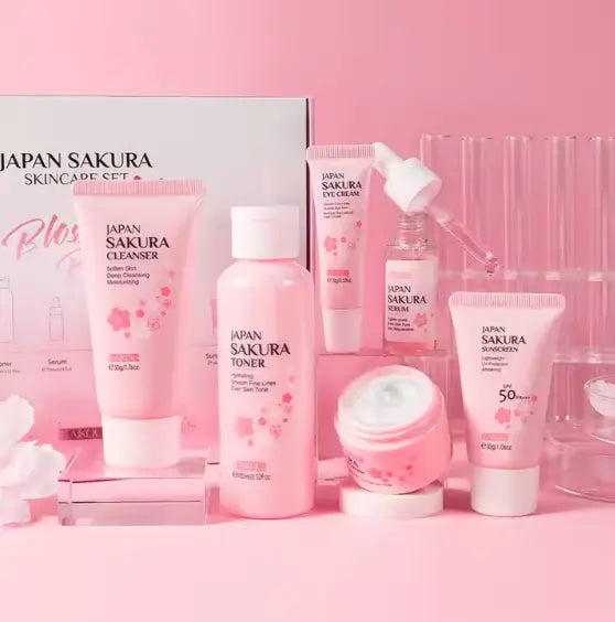 Japan Sakura Blossom Radiance – 6-Piece Skincare Set 🌸 | Deep Hydration & Glow gomuto.com